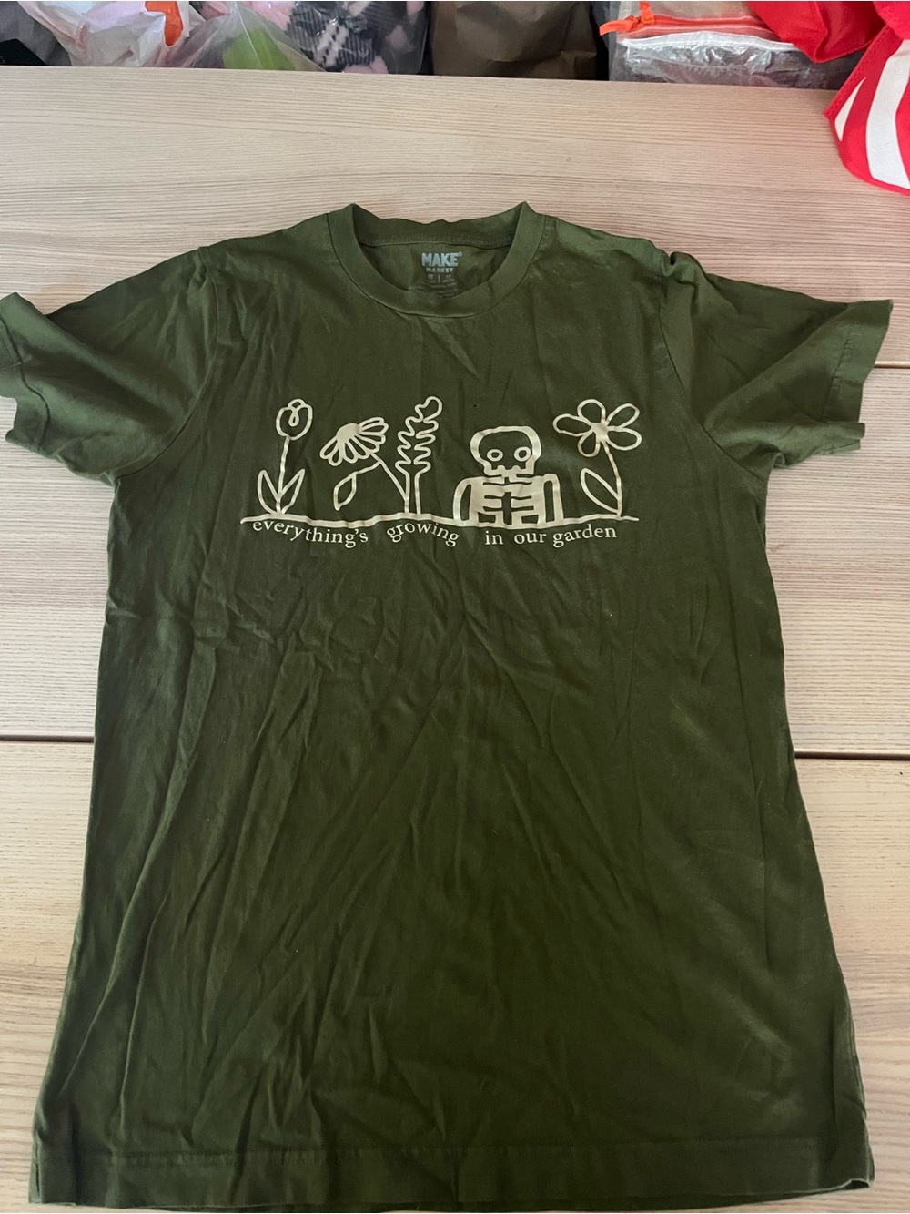 Make Market Olive Green Short Sleeve Tee with Cream Garden Graphic Garden